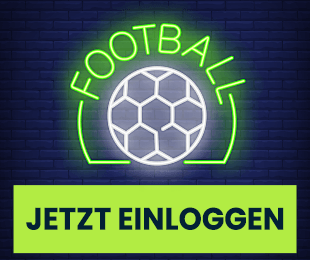 Leuchtender Fußball unter dem Wort Football mit grünem Login Hinweis darunter

